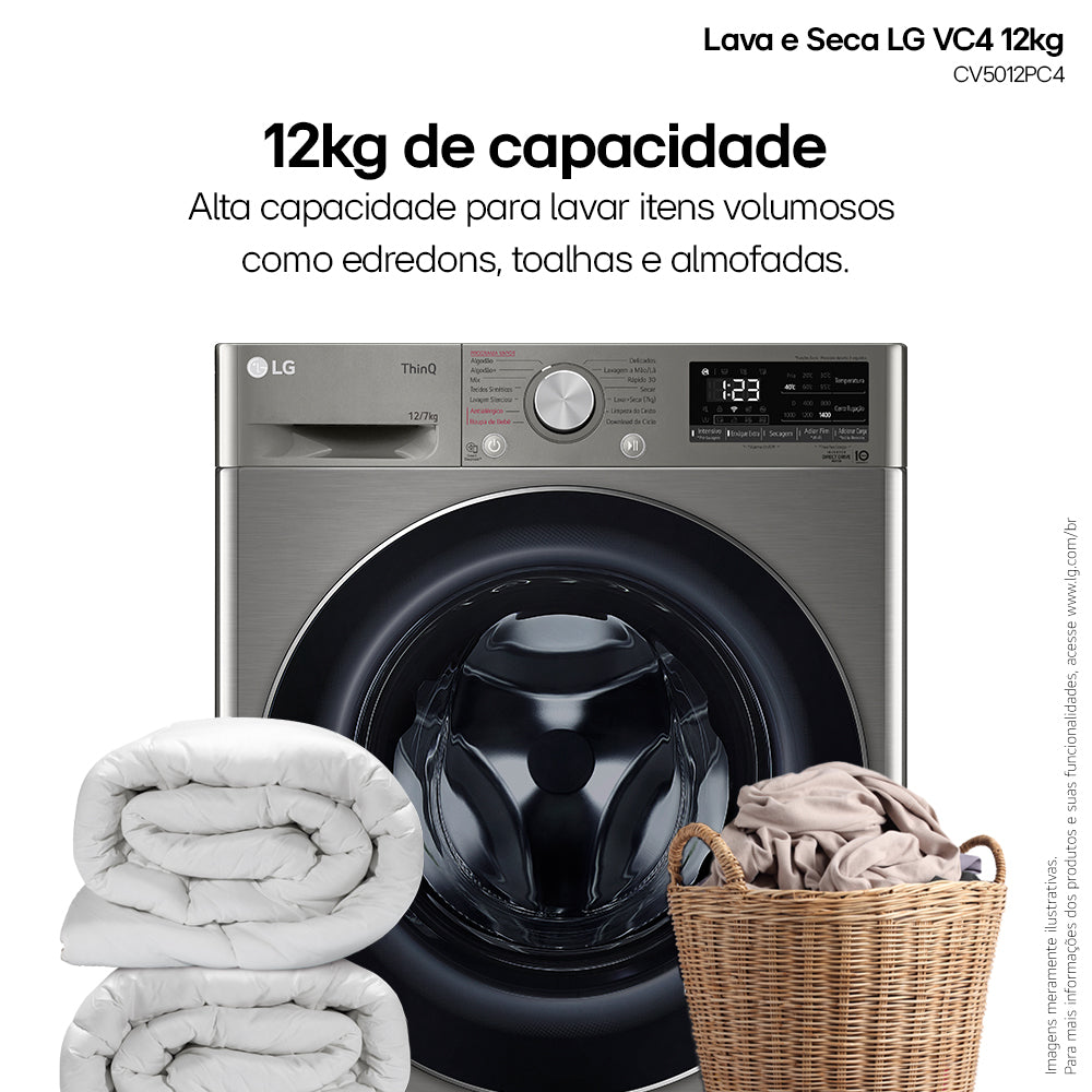 Lava e Seca LG 12KG VC4 AI DD Smart Inox 220V