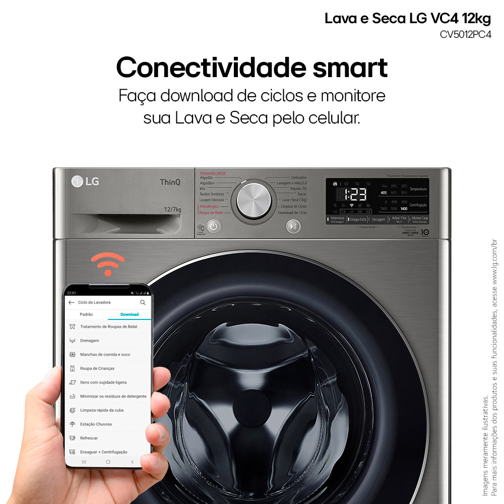 Lava e Seca LG 12KG VC4 AI DD Smart Inox 220V