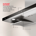 Coifa de Parede Fischer Infinity 90cm Controle por Gesto Inox 220V