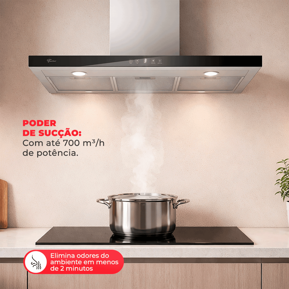 Coifa de Parede Fischer Infinity 90cm Controle por Gesto Inox 220V