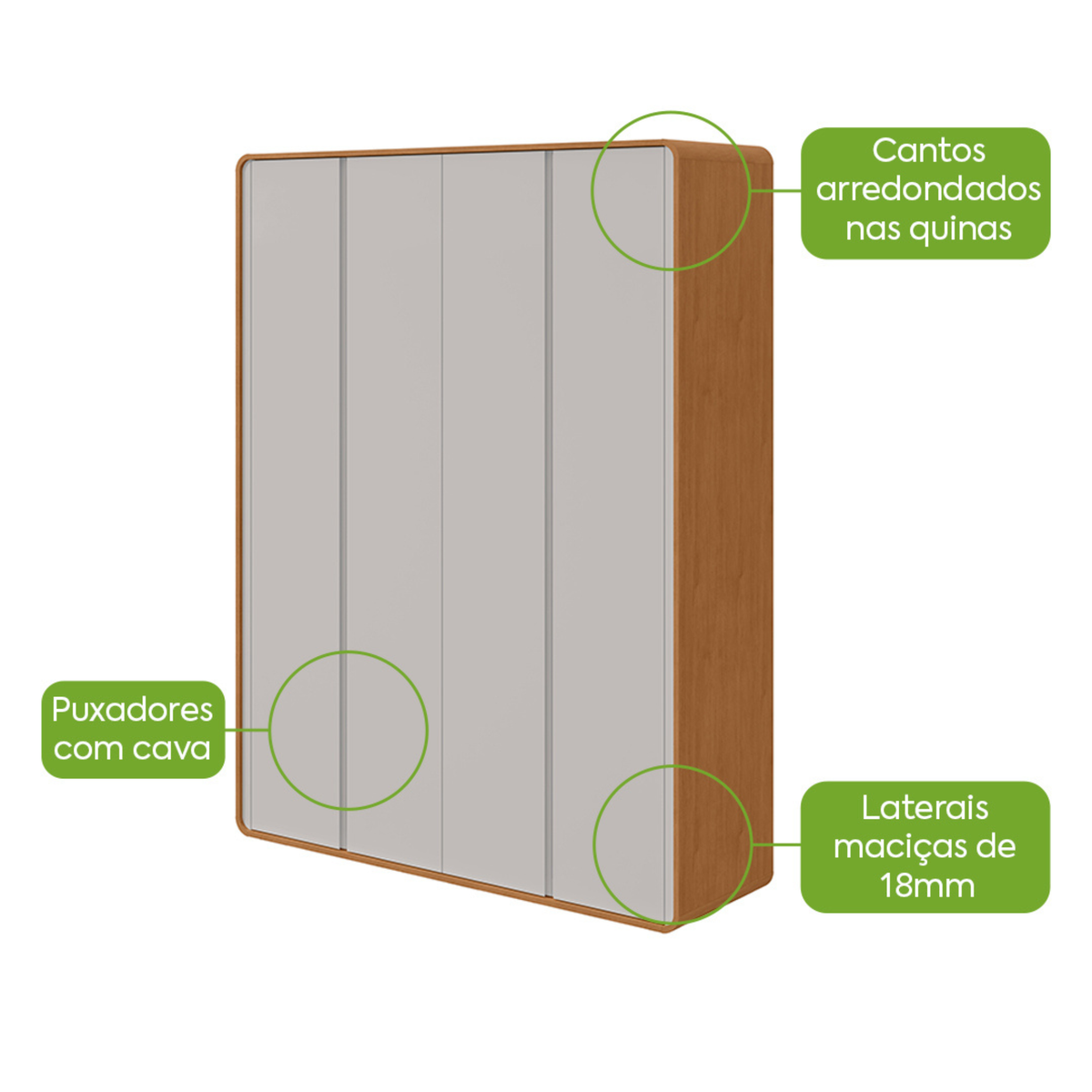 Roupeiro Loop Lopas 184cm 100% MDF 4 Portas Amêndoa e Off White