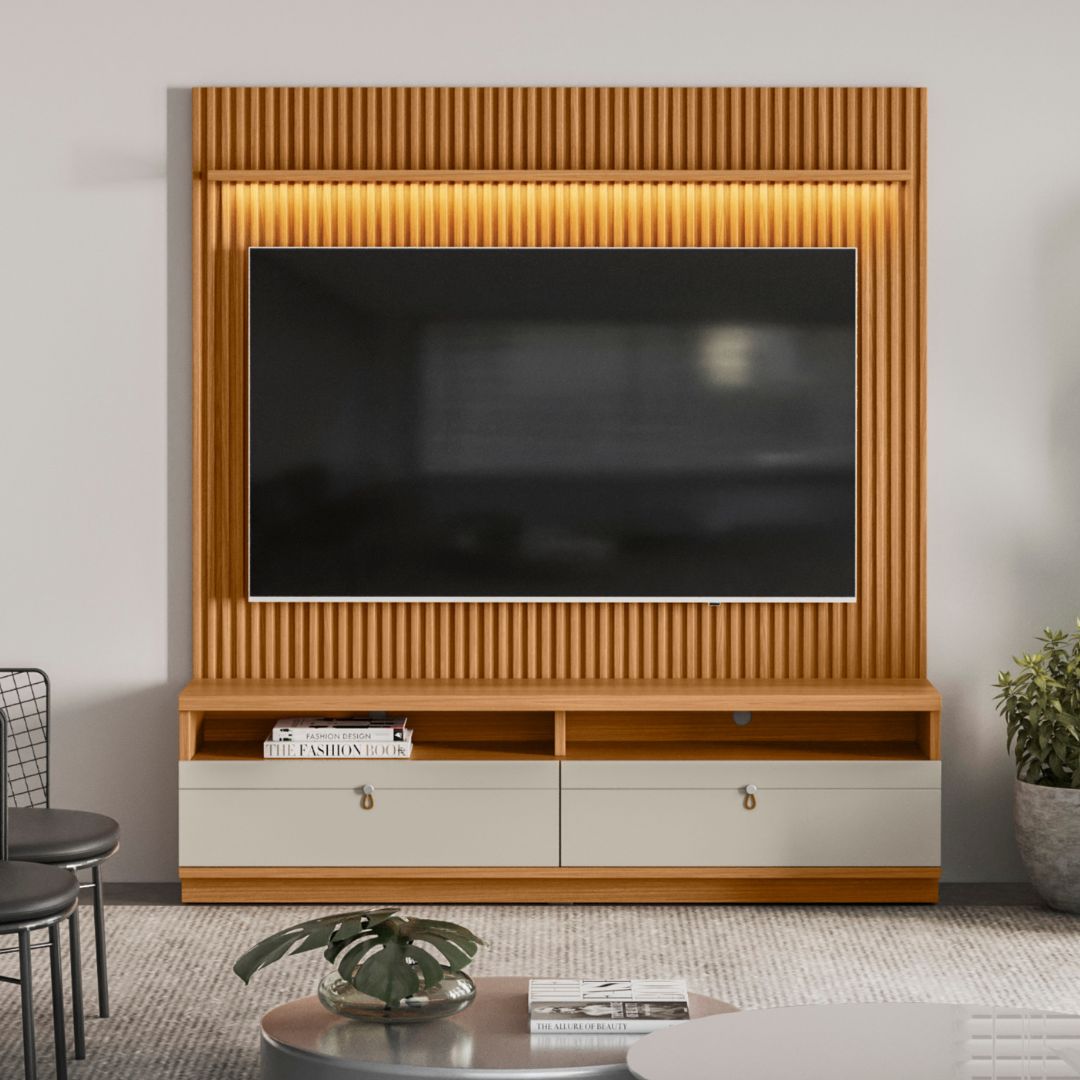 Home Ouro Preto Linea 180cm com Led Nature/Off White