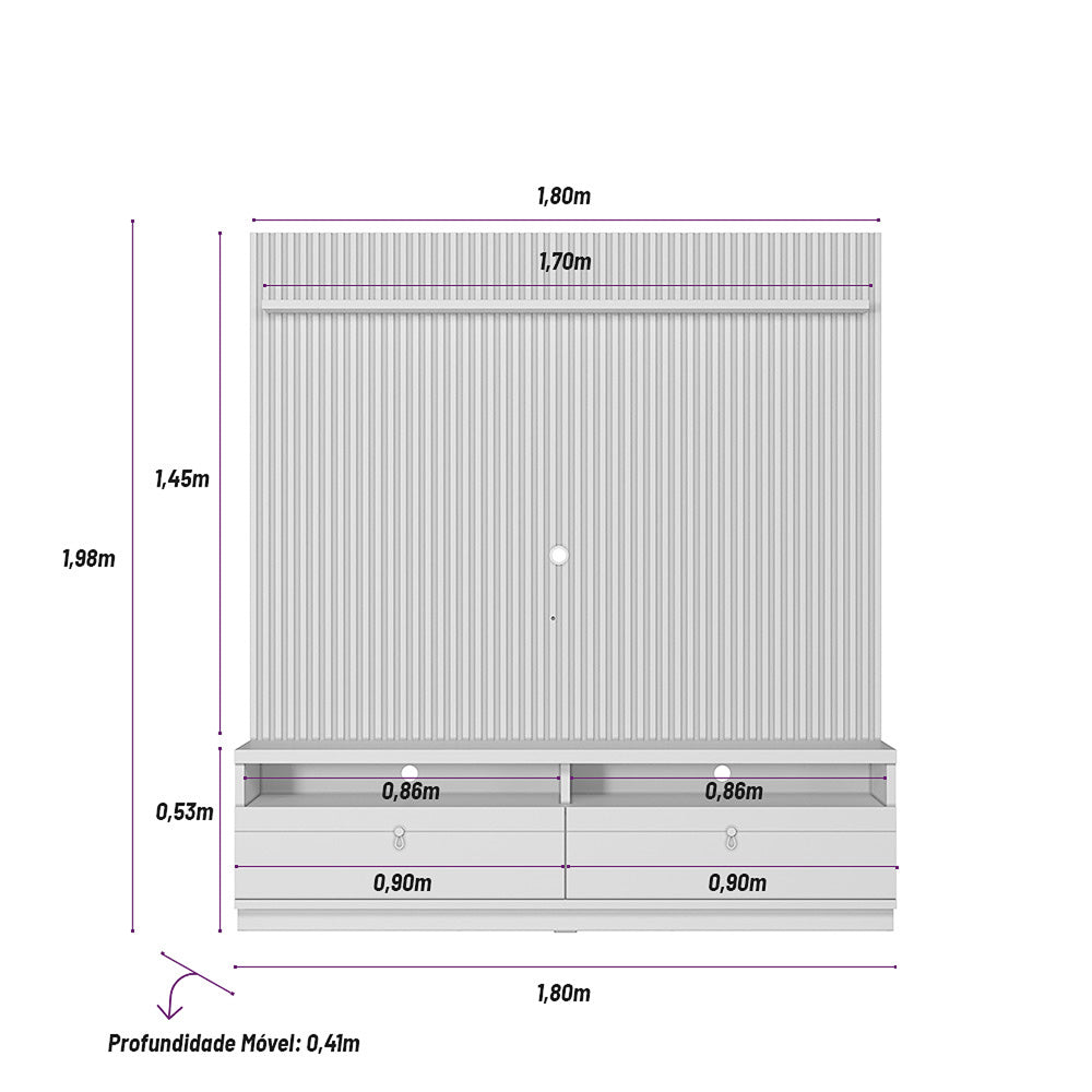 Home Ouro Preto Linea 180cm com Led Nature/Off White