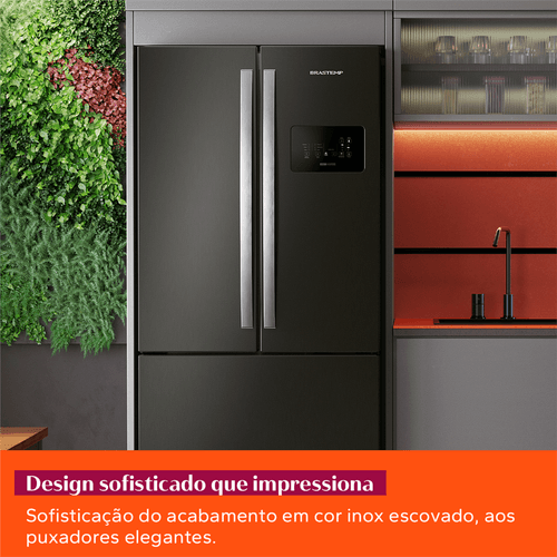 Refrigerador Brastemp 554L BRO85AE 3 Portas French Door Inverter Black Inox 220V