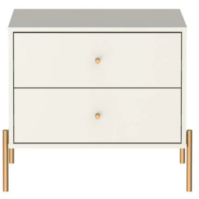 Mesa de Cabeceira Jasper Província 2 Gavetas Off White com Dourado