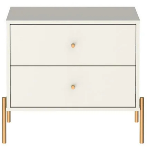 Mesa de Cabeceira Jasper Província 2 Gavetas Off White com Dourado
