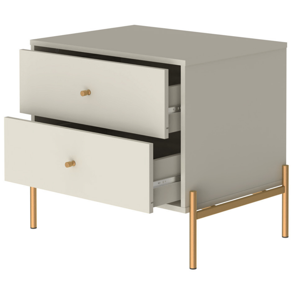 Mesa de Cabeceira Jasper Província 2 Gavetas Off White com Dourado