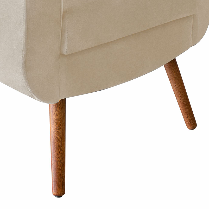 Poltrona Turim 74cm Konfort Pé Palito Castanho Veludo Bege