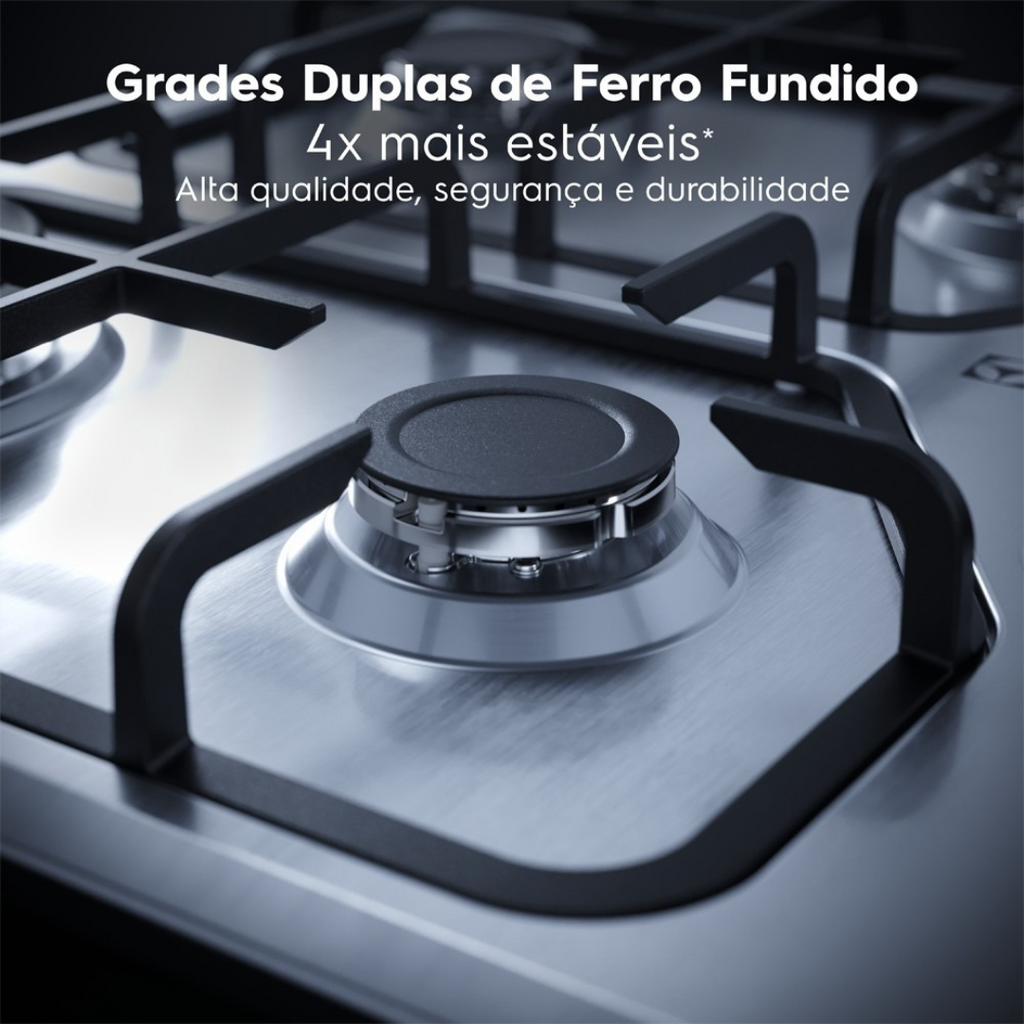 Cooktop à Gás Electrolux 4 Bocas KE4XC Multi Chama Mesa Inox Bivolt