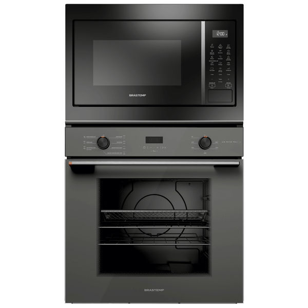 Kit Brastemp de Embutir Forno Elétrico 84L+Micro-ondas 32L Cinza e Preto 220V