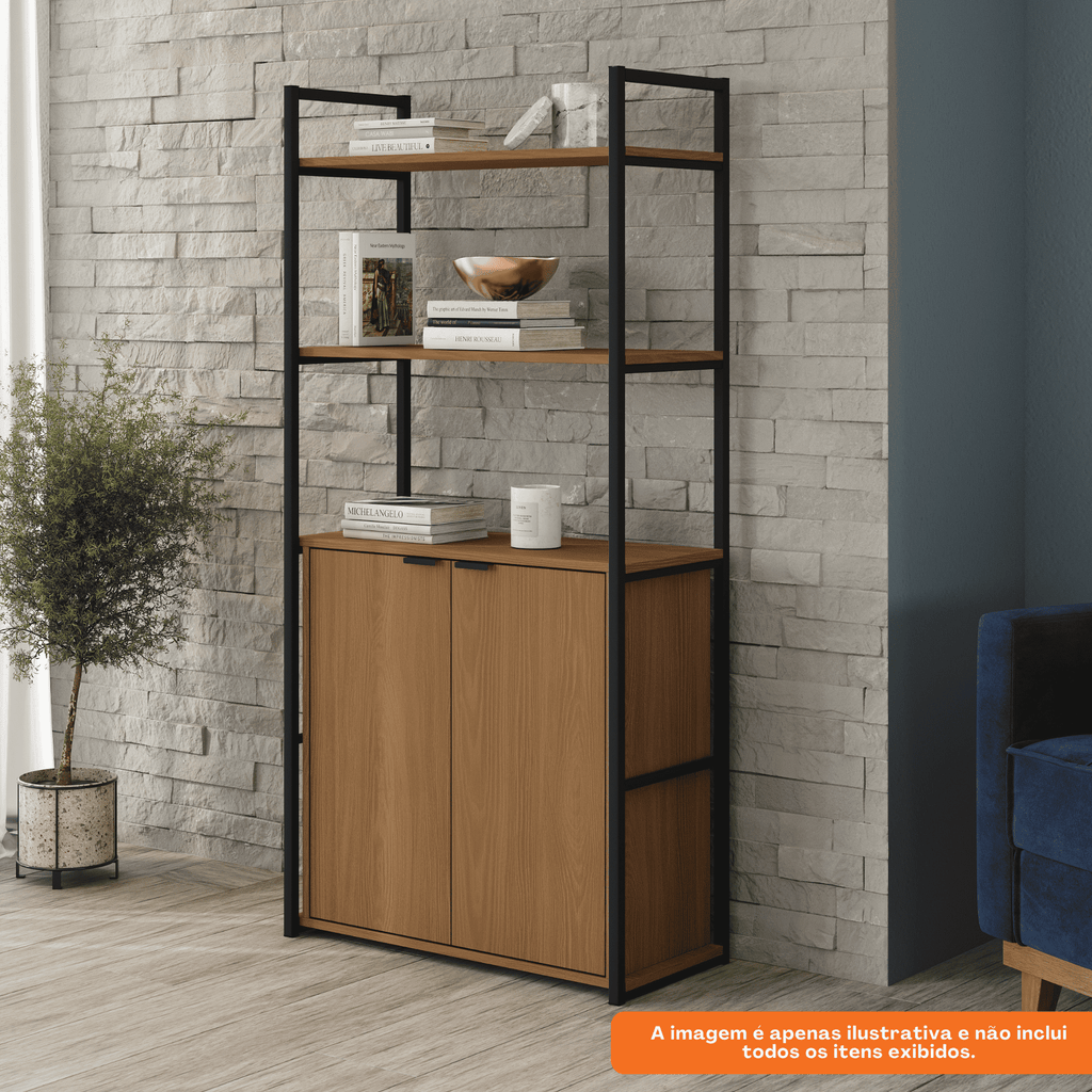 Estante Industrial Kappesberg 2 Portas com Prateleiras LI041 Canela e Preto