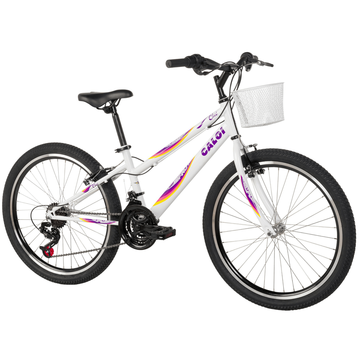 Bicicleta Caloi Aro 24 Ceci Freio V-Brake 21 Velocidades com Cestinha Branco