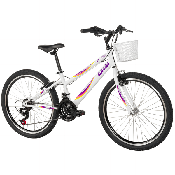 Bicicleta Caloi Aro 24 Ceci Freio V-Brake 21 Velocidades com Cestinha Branco