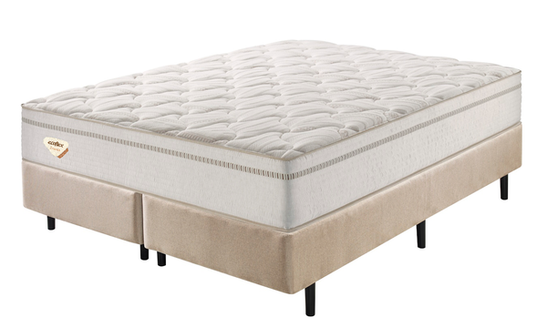 Conjunto Cama Box High Spring Queen Ecoflex 158x198x70cm Molas Superlastic Bege