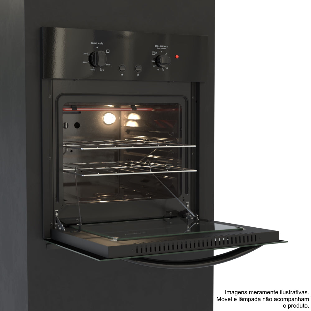 Forno de Embutir a Gás Venax 50L Totale Nero GIII Com Grill 26019 Preto 220V