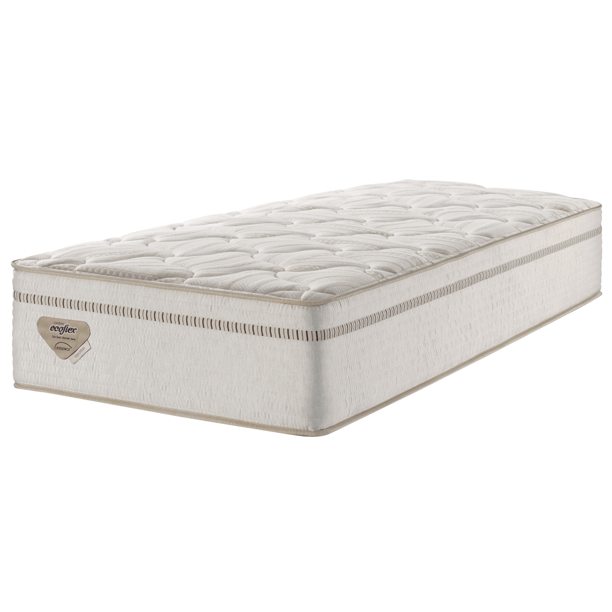 Conjunto Cama Box High Spring Linen Solteiro Queen Ecoflex 96x203x58cm Molas Superlastic Bege