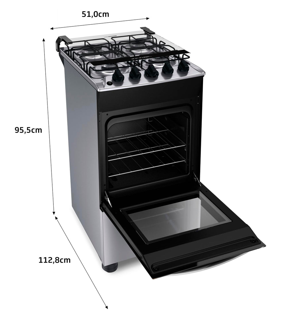 Fogão 4 Bocas Brastemp BFO4NBR Piso Duas Prateleiras com Alturas Ajustáveis Inox Bivolt