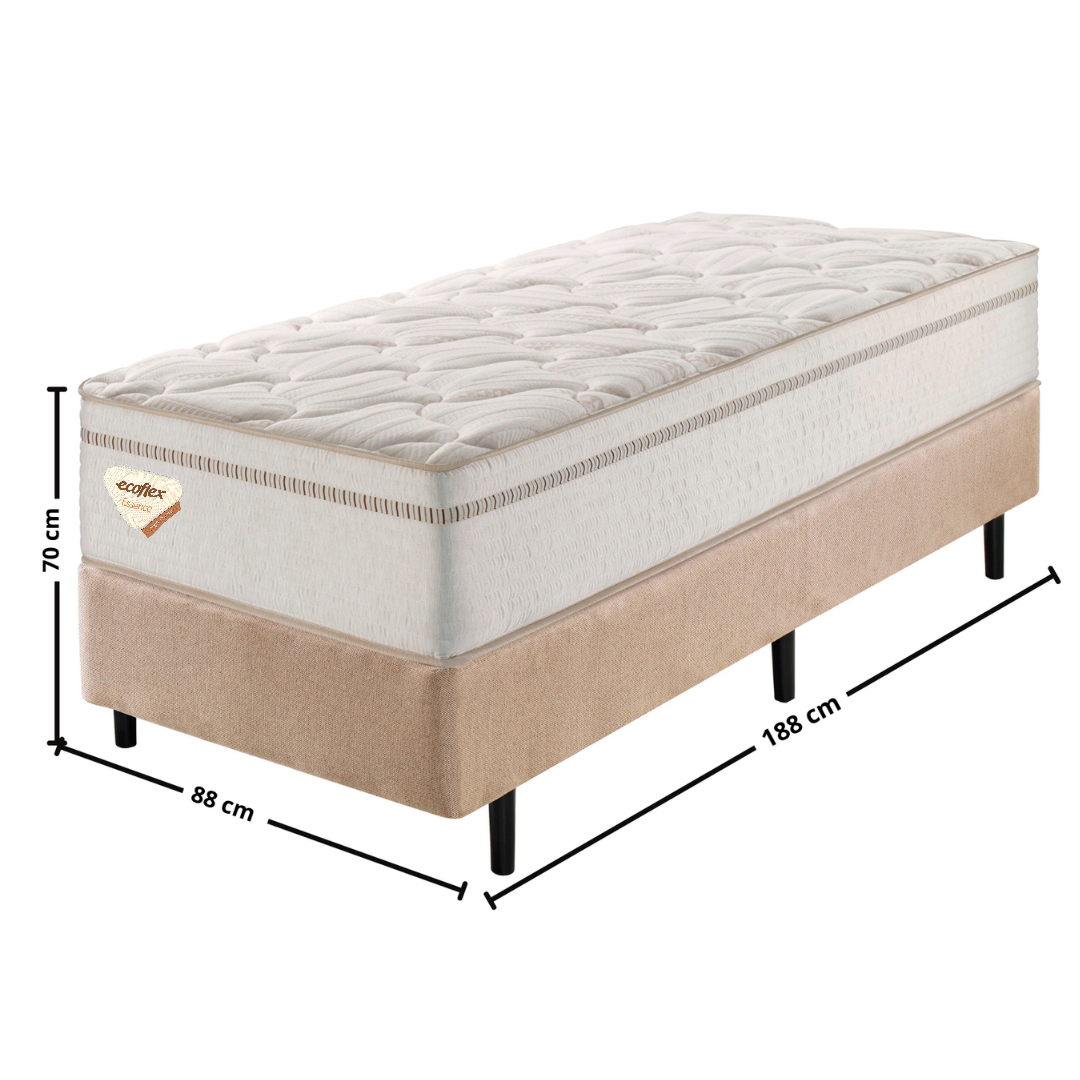 Conjunto Cama Box High Spring Solteiro Ecoflex 88x188x70cm Molas Superlastic Bege