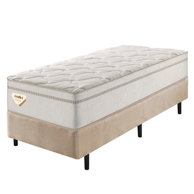 Conjunto Cama Box High Spring Solteiro Ecoflex 88x188x70cm Molas Superlastic Bege