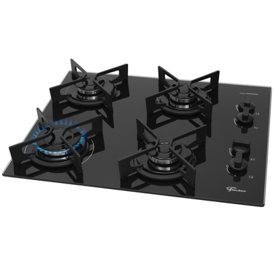 Cooktop a Gás Fischer 4 Bocas Fit Line Trempe Iron Vidro Preto Bivolt