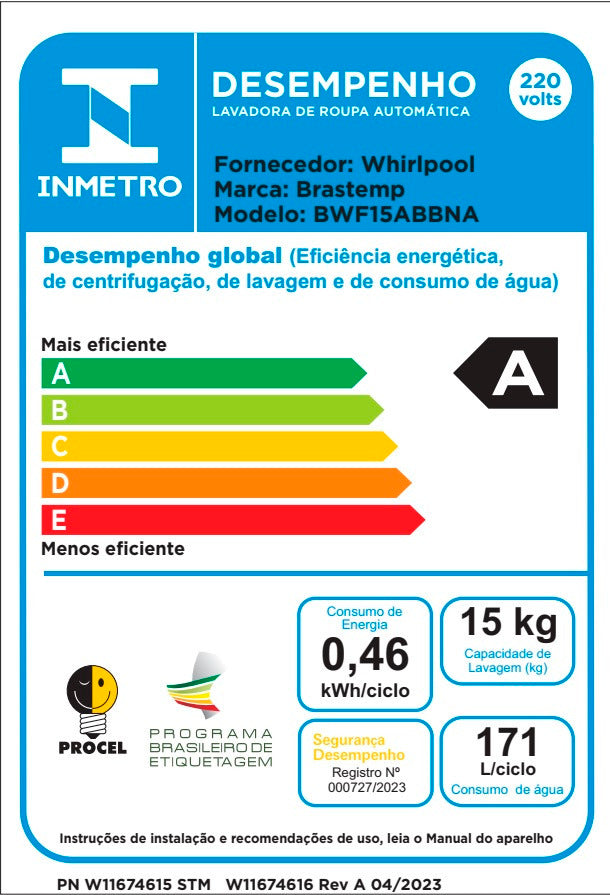 Lavadora de Roupas Brastemp Advanced 15Kg BWF15AB Cesto Inox Ciclo Antibolinha 220V