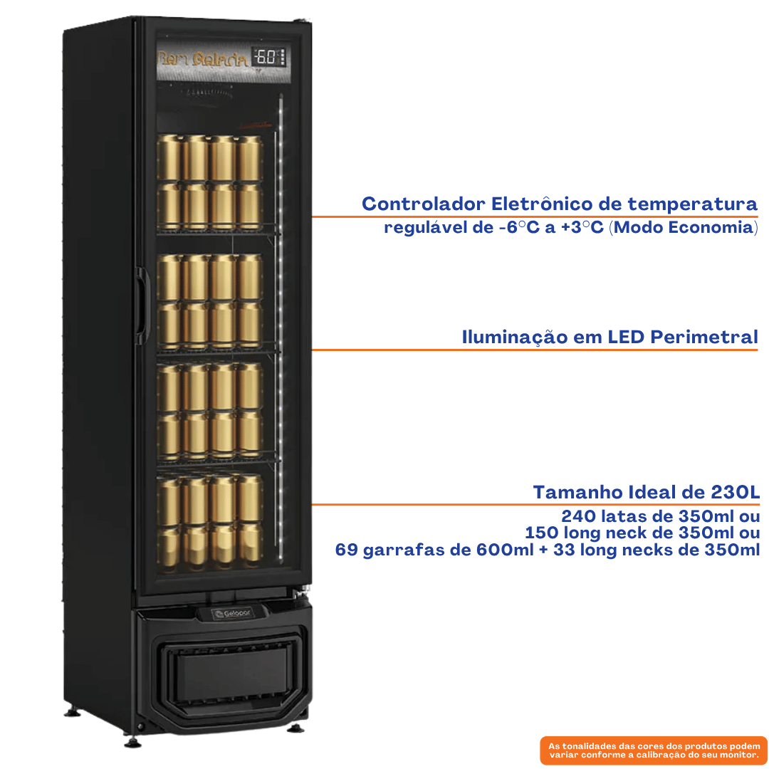 Cervejeira Expositora Gelopar 230L GCB-23EV Porta de Vidro Iluminação em LED Preto 220V