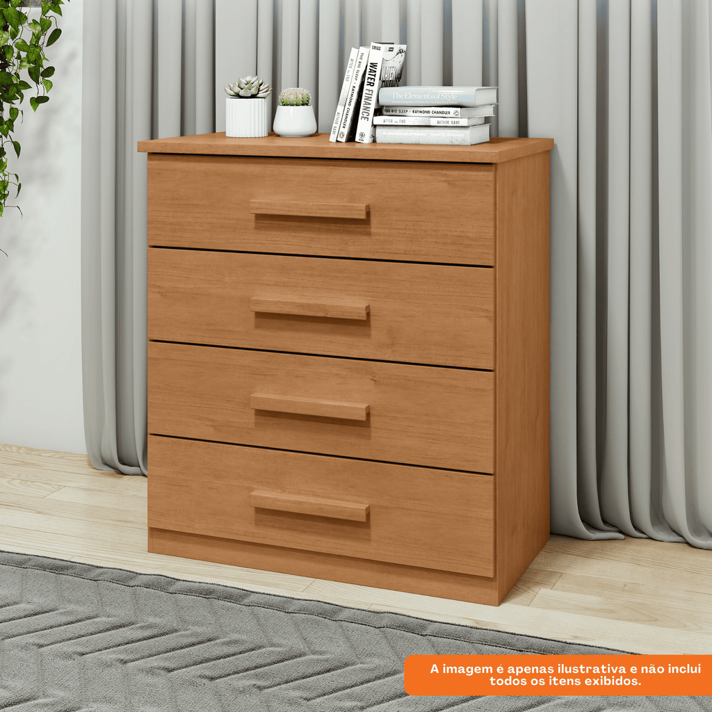 Cômoda Baião Lopas 4 Gavetas Amêndoa Clean