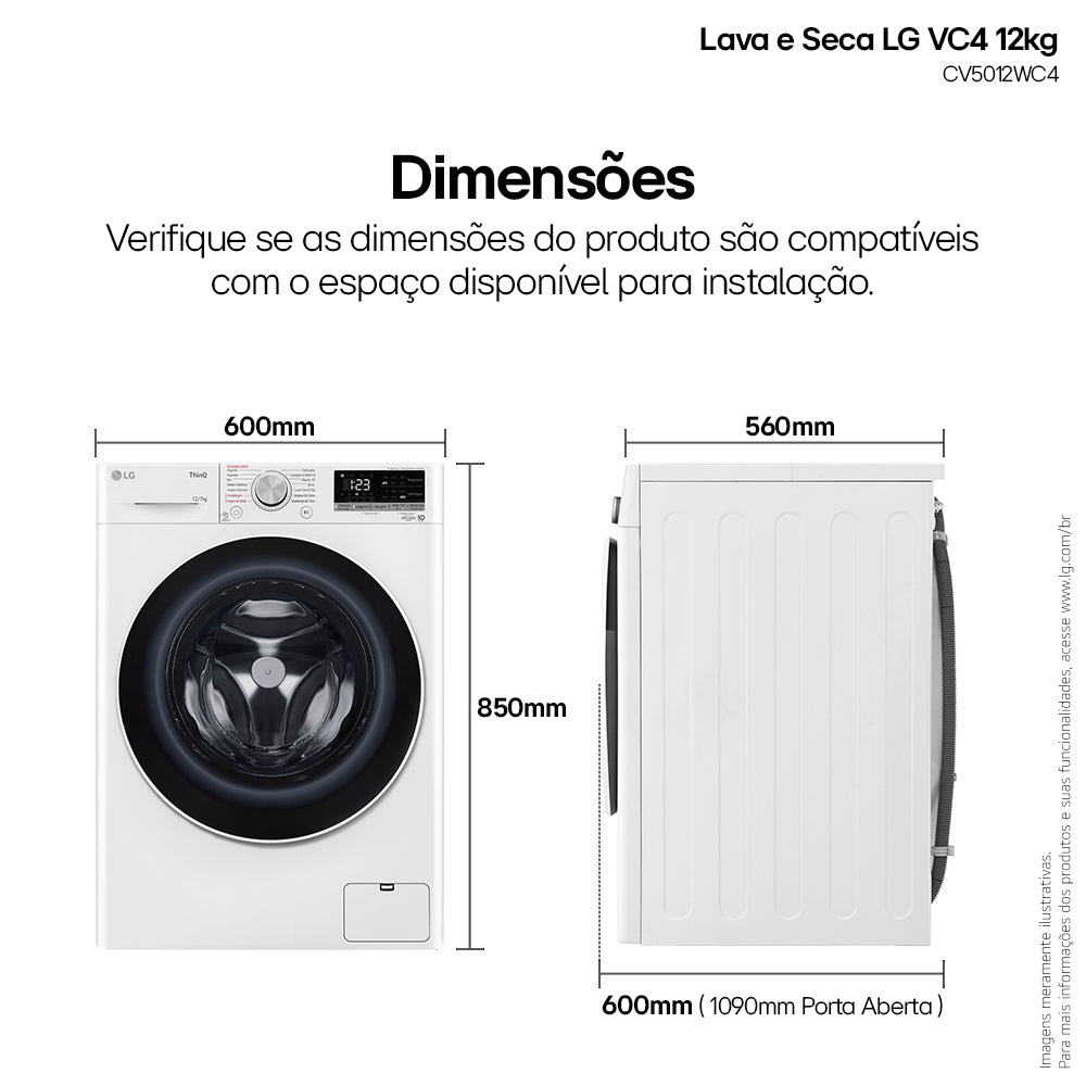 Lava e Seca LG 12KG VC4 AI DD Smart Branco 220V
