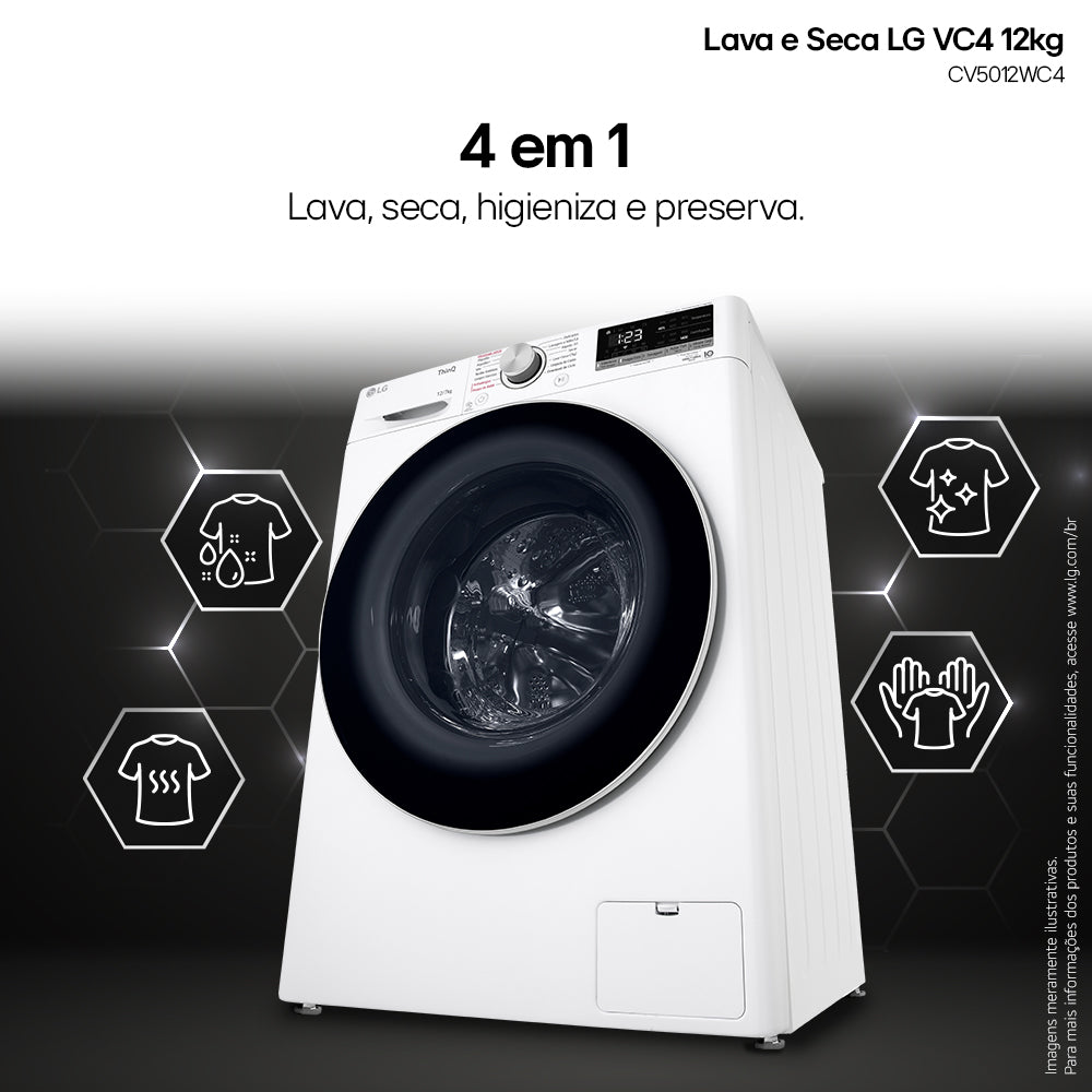 Lava e Seca LG 12KG VC4 AI DD Smart Branco 220V