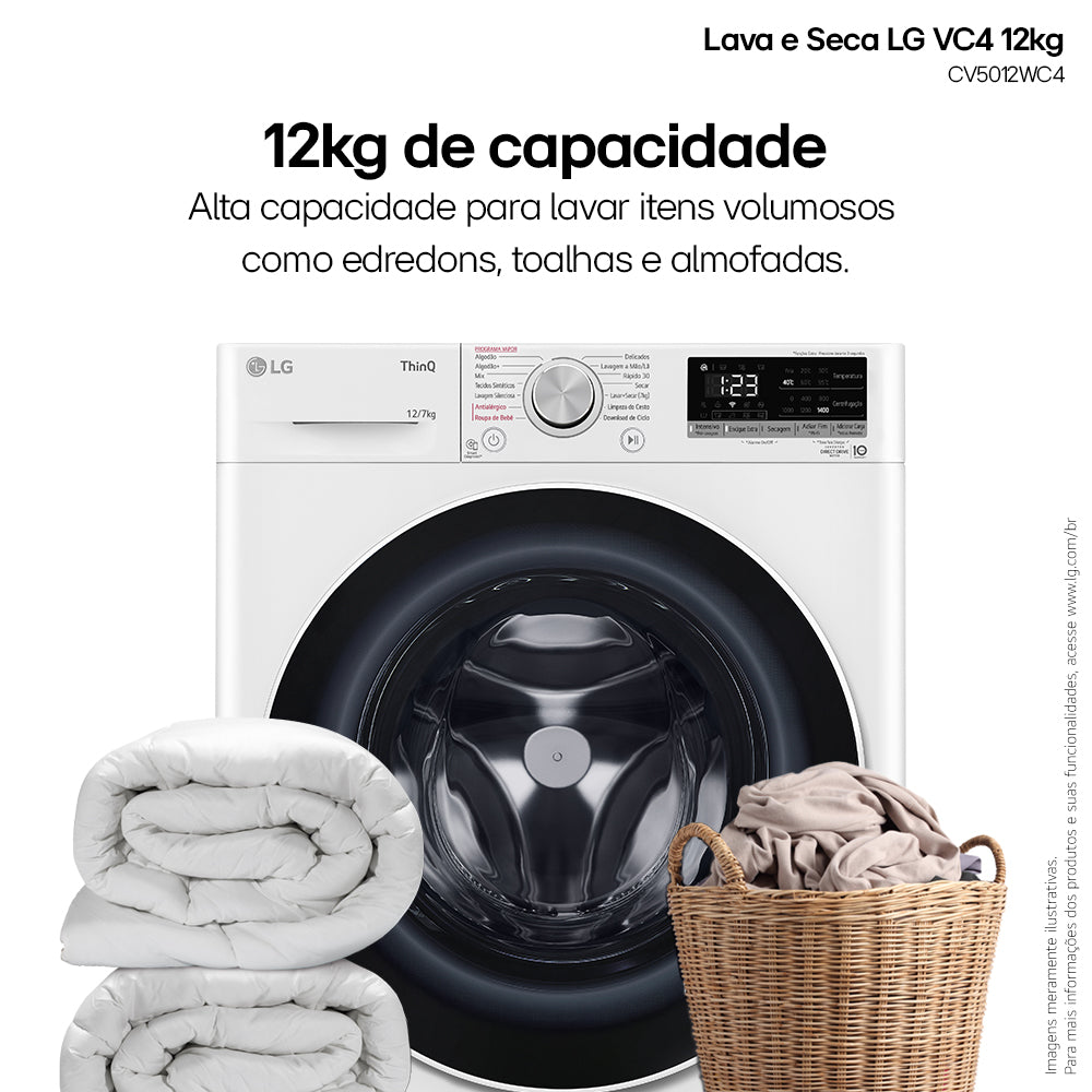 Lava e Seca LG 12KG VC4 AI DD Smart Branco 220V