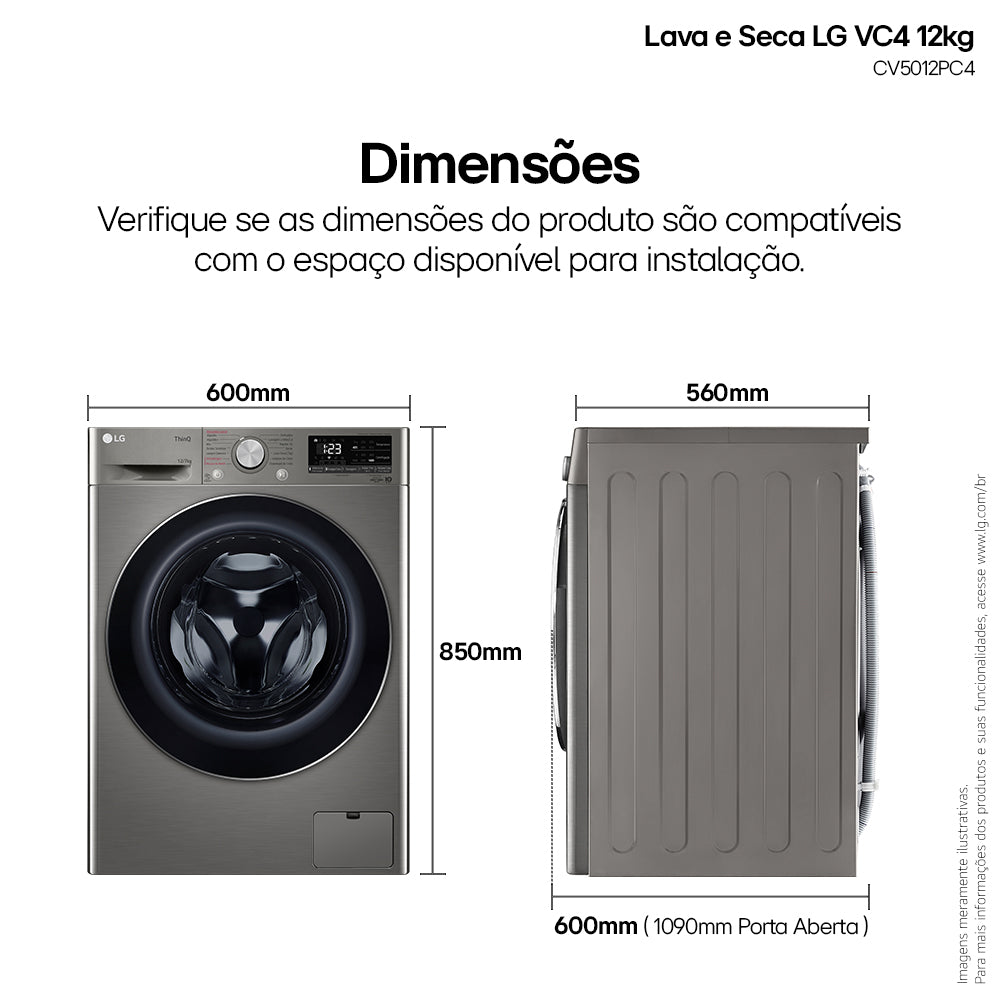 Lava e Seca LG 12KG VC4 AI DD Smart Inox 220V