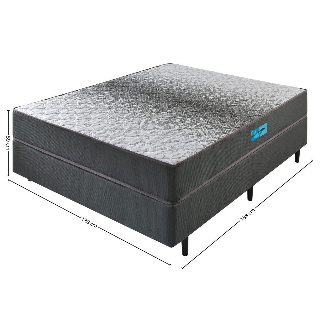 Conjunto Cama Box Dual Firm Casal Ecoflex 138x188x59cm Espuma Chumbo