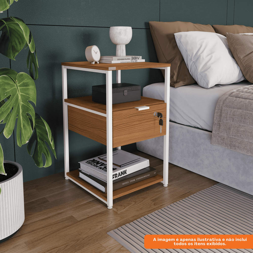 Mesa de Cabeceira Industrial Kappesberg LI046 Canela e Branco