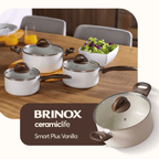 Jogo de Panelas Ceramic Life Brinox 5 Peças Indução Revestimento em Cerâmica Vanilla