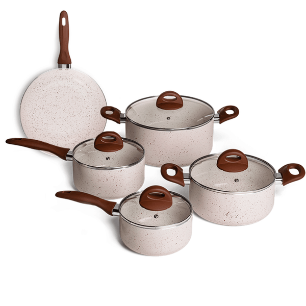 Jogo de Panelas Ceramic Life Brinox 5 Peças Indução Revestimento em Cerâmica Vanilla
