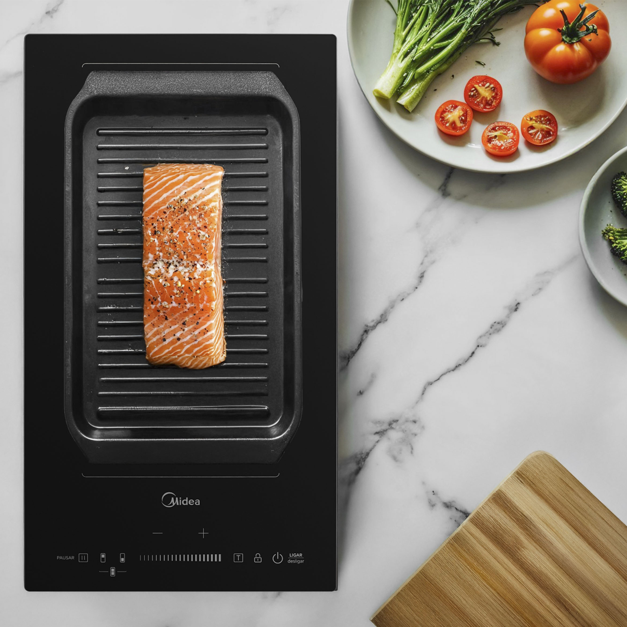 Cooktop Indução Midea 2 Bocas Free Zone Vitrocerâmica Preto 220V