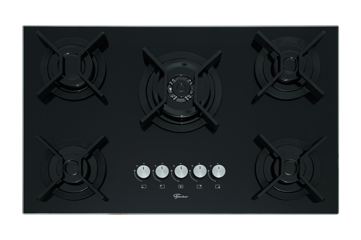 Cooktop à Gás Fischer 5 Bocas Infinity 26298-57077 Tripla Chama Grades em Ferro Fundido Vidro Preto Bivolt