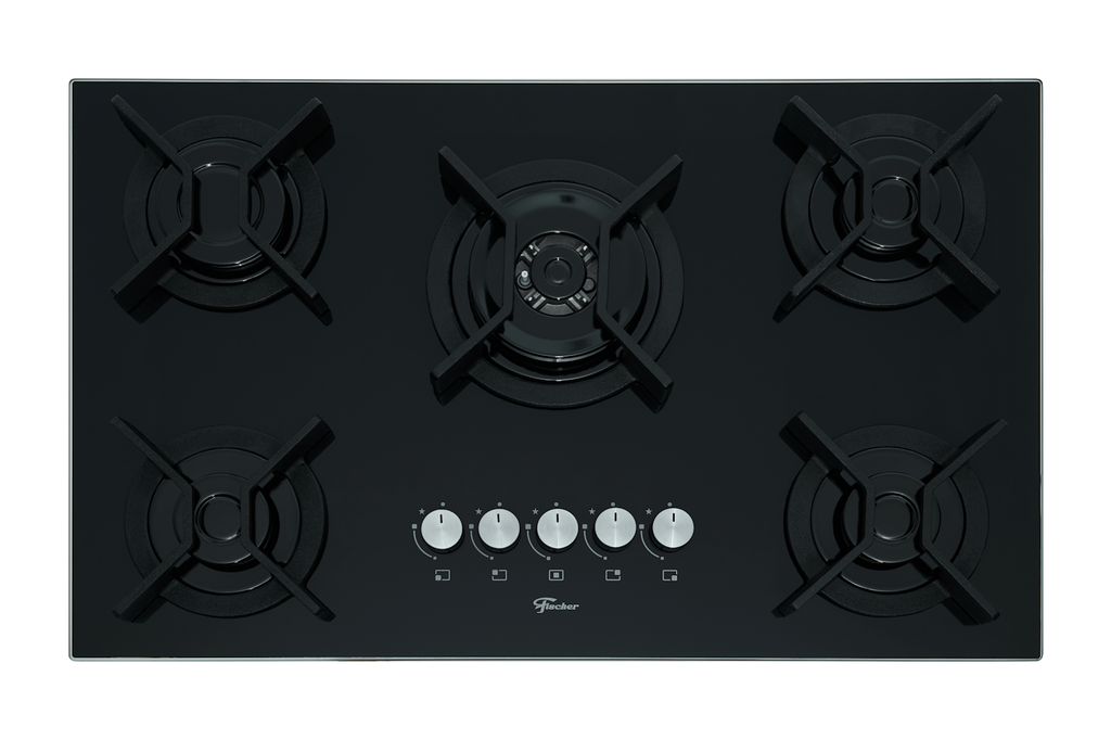 Cooktop à Gás Fischer 5 Bocas Infinity 26298-57077 Tripla Chama Grades em Ferro Fundido Vidro Preto Bivolt