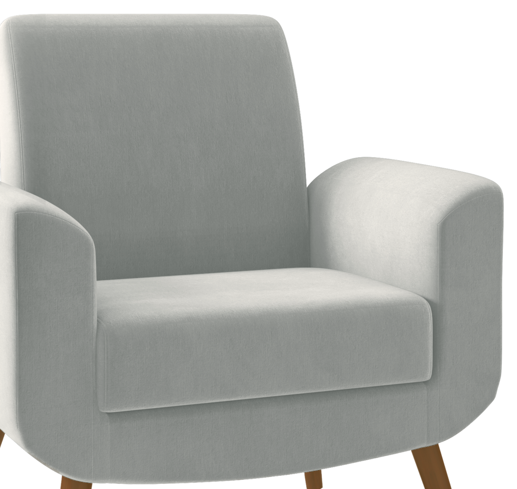 Poltrona Turim 74cm Konfort Pé Palito Castanho Linho Cinza