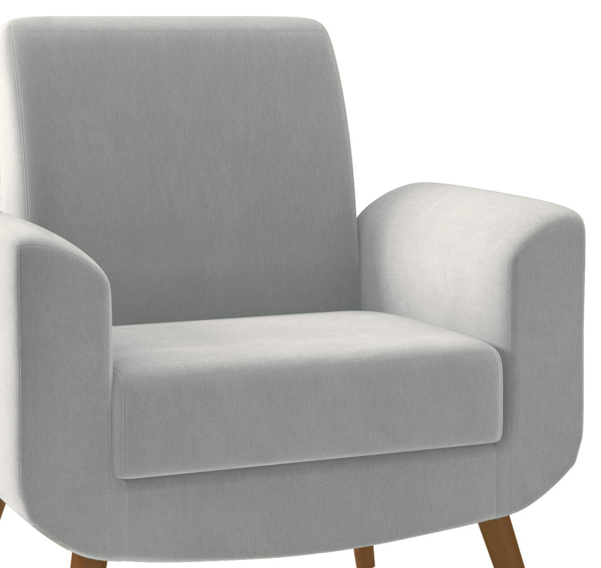 Poltrona Turim 74cm Konfort Pé Palito Castanho Linho Cinza