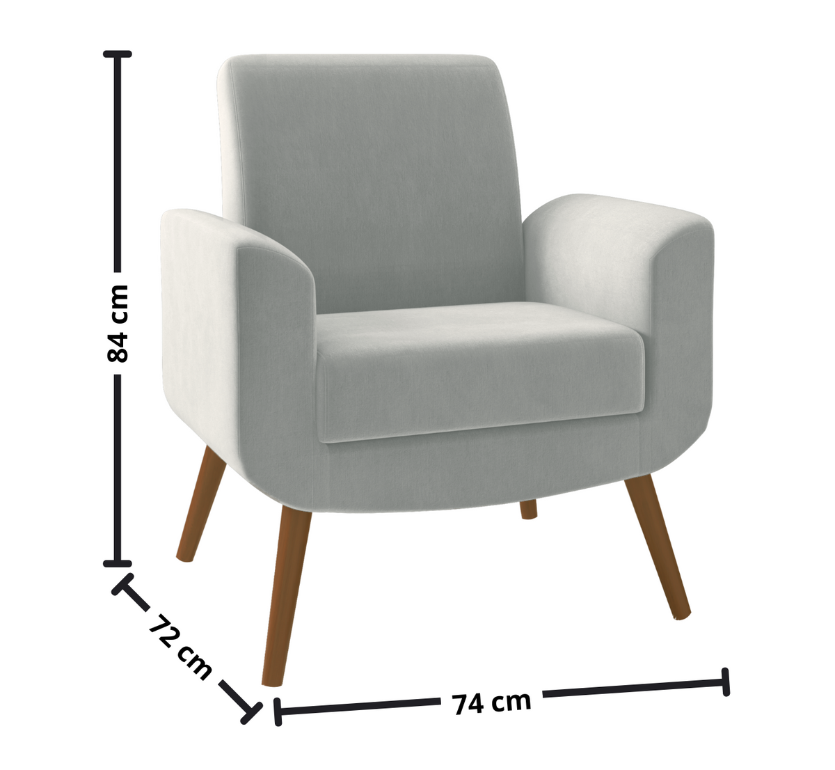 Poltrona Turim 74cm Konfort Pé Palito Castanho Linho Cinza