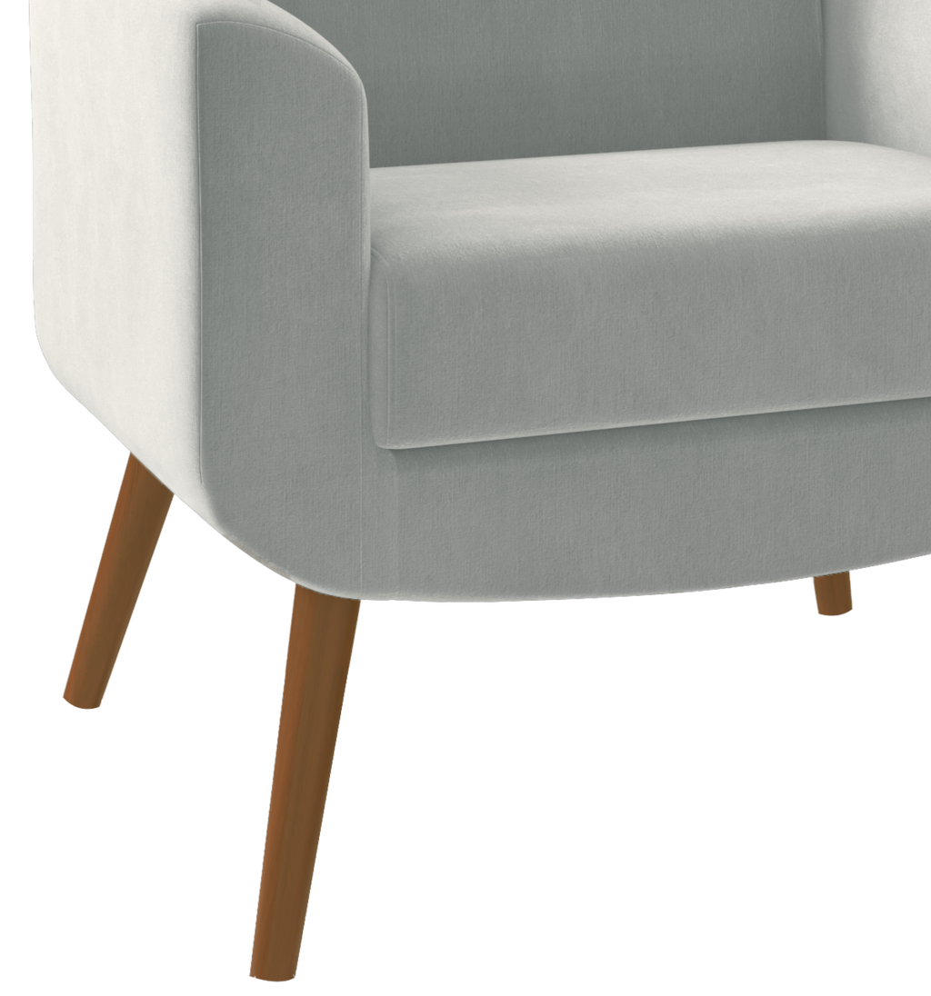 Poltrona Turim 74cm Konfort Pé Palito Castanho Linho Cinza