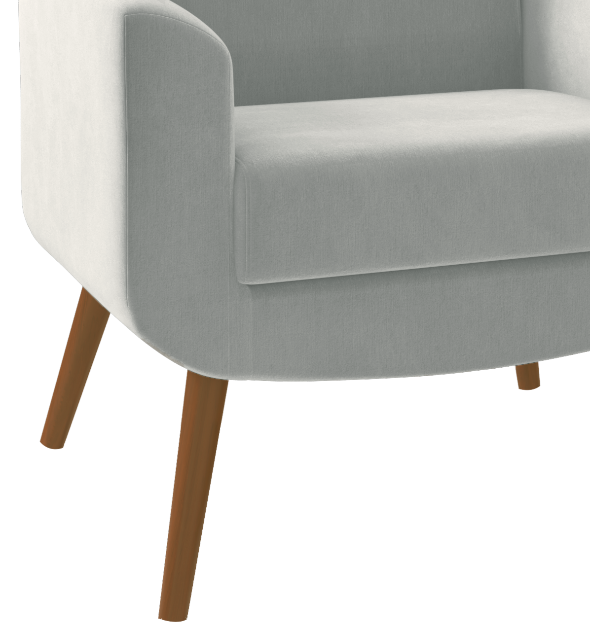 Poltrona Turim 74cm Konfort Pé Palito Castanho Linho Cinza
