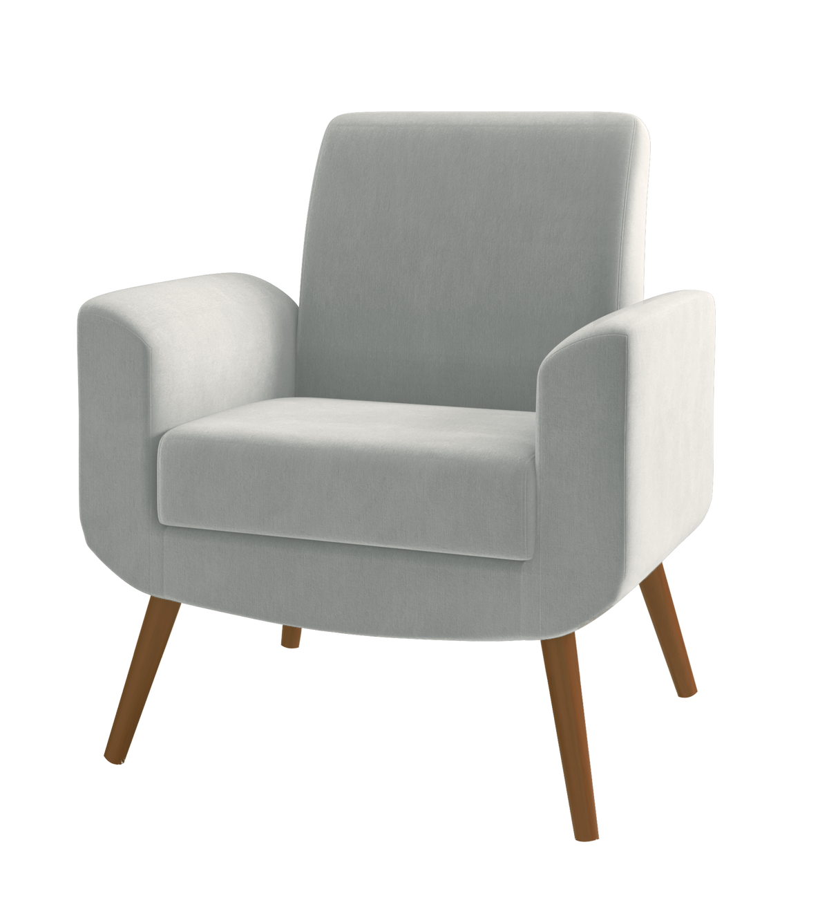 Poltrona Turim 74cm Konfort Pé Palito Castanho Linho Cinza