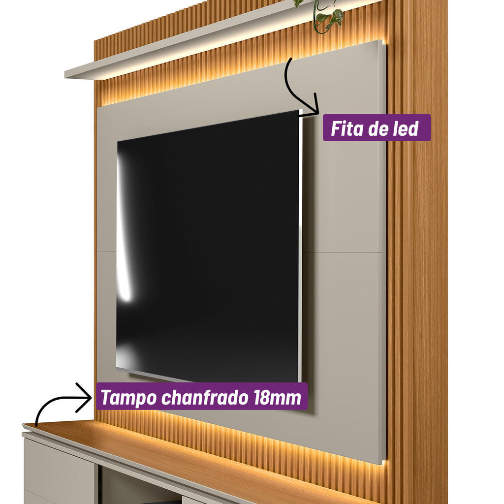 Home Guararapes Linea para TV 75'' com Led Nature e Off White