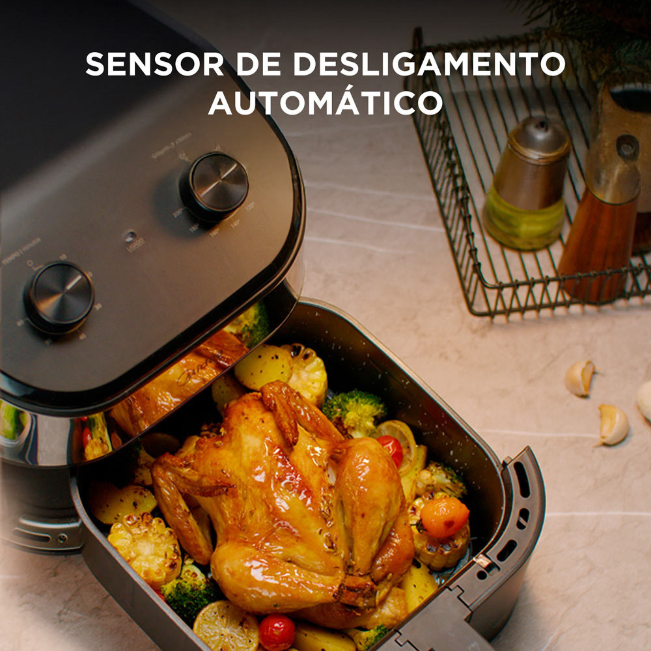Fritadeira Elétrica Sem Óleo Air Fryer 5,5L Midea Widemax Preto e Inox 220V
