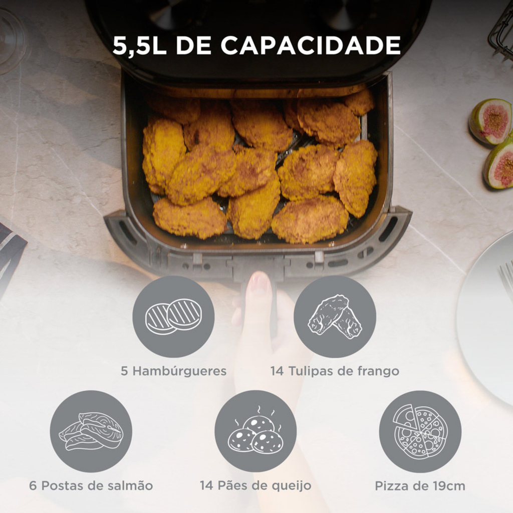 Fritadeira Elétrica Sem Óleo Air Fryer 5,5L Midea Widemax Preto e Inox 220V