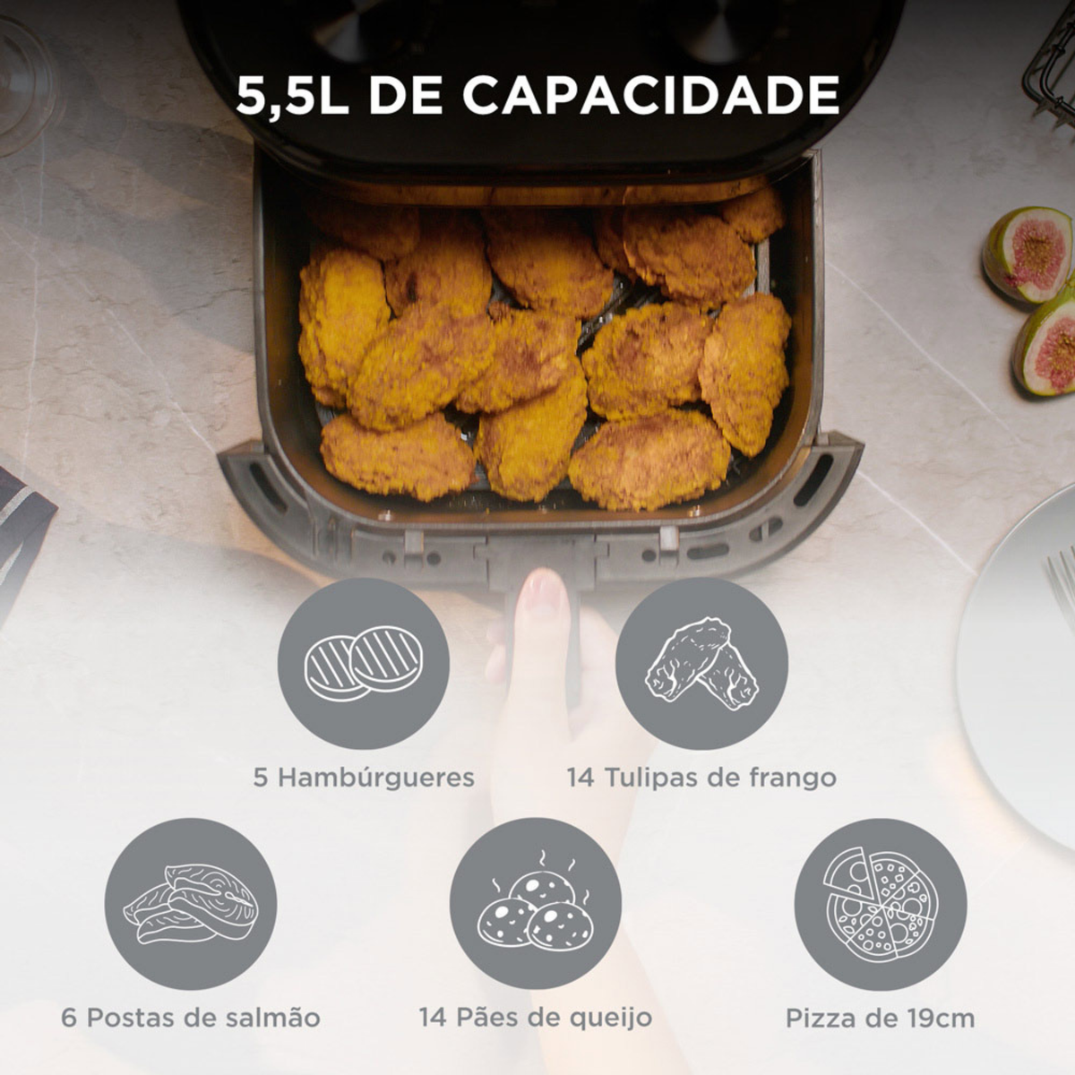 Fritadeira Elétrica Sem Óleo Air Fryer 5,5L Midea Widemax Preto e Inox 220V