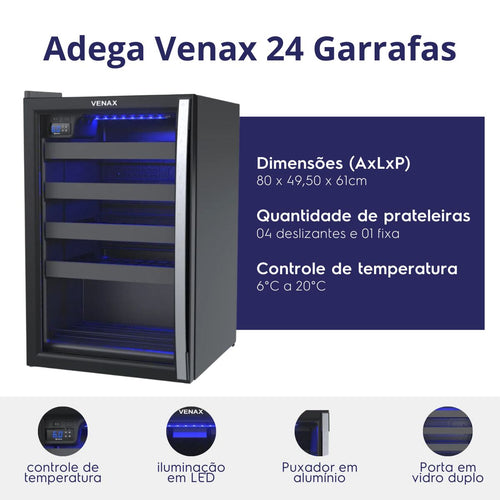 Adega Venax 24 Garrafas Piubella  Porta Invertida 19928 Preto 220V