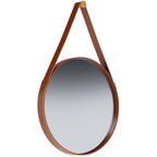 Espelho Redondo Aqua Imcal 60cm com Alça Couro Marrom